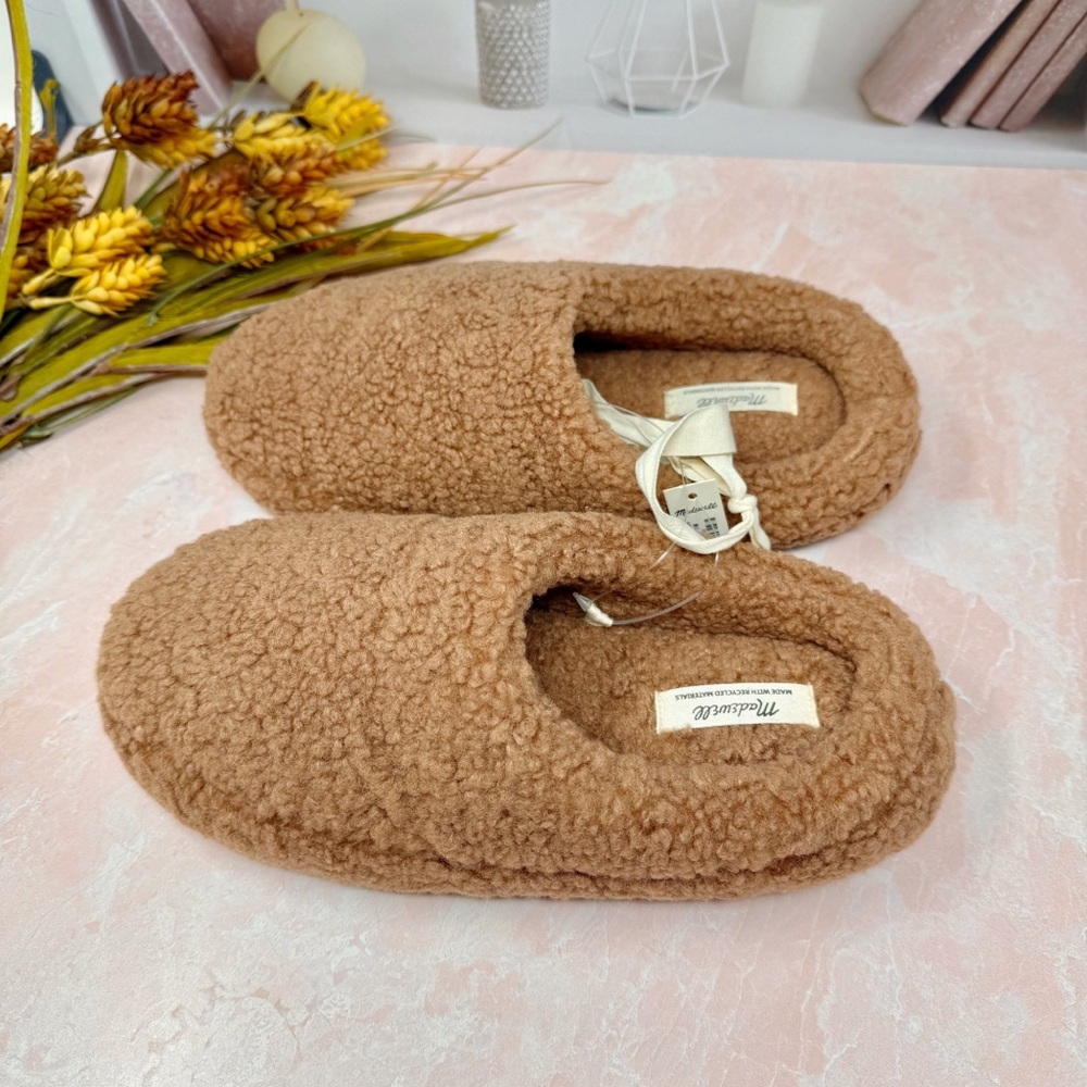 NWT Madewell Sherpa Scuff Tan Women’s Fuzzy Cozy Slippers In Ground Clay Sz 7 - Picture 6 of 8